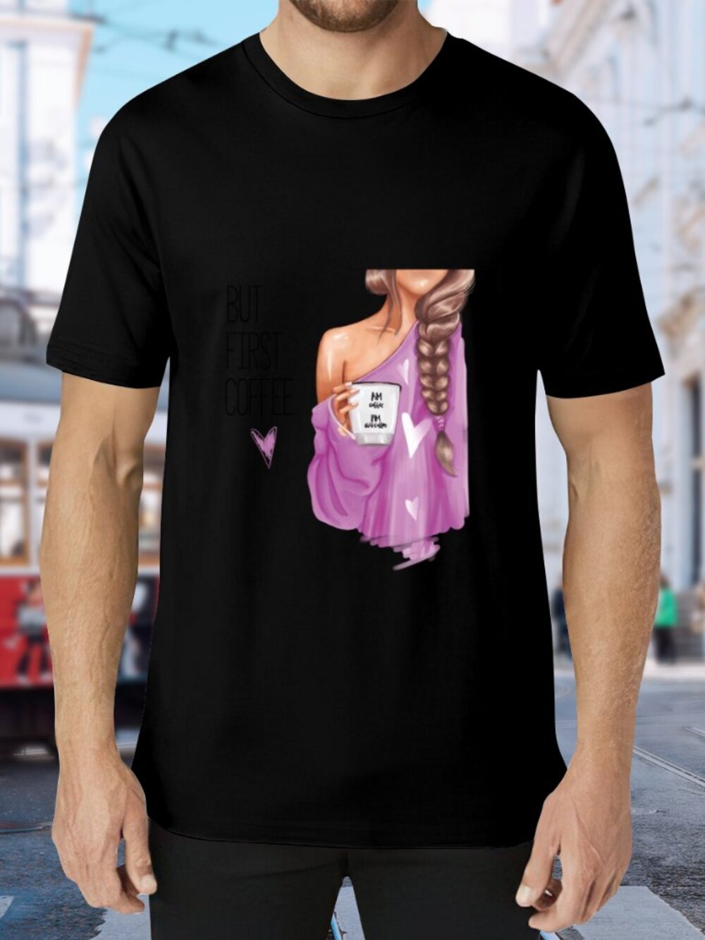 Graphic Short Sleeve Tee - Black with Pink Artwork